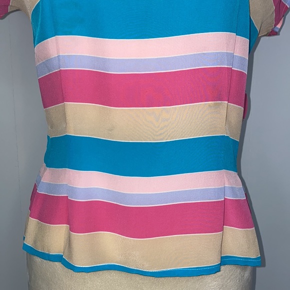 Avon Fashion Vintage stripe 100% silk pleated back button blouse size 3/4 (S/M) - Picture 5 of 11